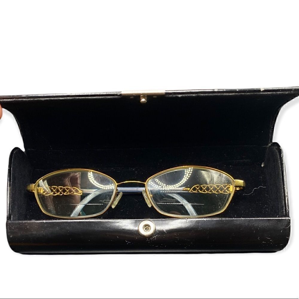 Saks Fifth Avenue 135 RV9 gold tone glasses side detail rhinestones & case